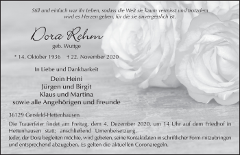 Traueranzeige von Dora Rehm von FZ