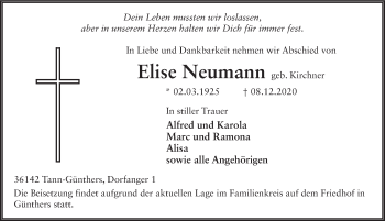 Traueranzeige von Elise Neumann von FZ