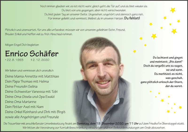  Traueranzeige für Enrico Schäfer vom 12.12.2020 aus FZ