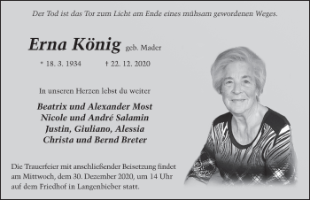 Traueranzeige von Erna König von FZ