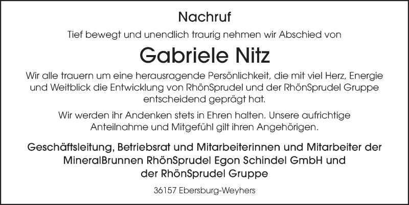  Traueranzeige für Gabriele Nitz vom 12.12.2020 aus FZ