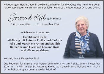 Traueranzeige von Gertrud Keil von FZ