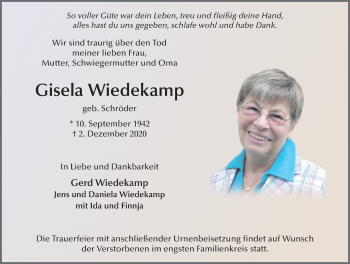 Traueranzeige von Gisela Wiedekamp