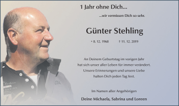Traueranzeige von Günter Stehling von FZ