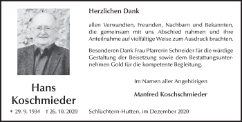 Traueranzeige von Hans Koschmieder von FZ
