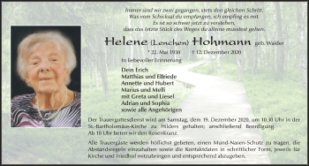 Traueranzeige von Helene Hohmann von FZ
