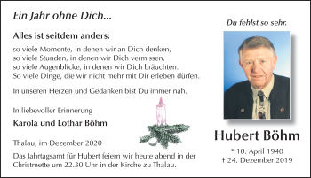 Traueranzeige von Hubert Böhm von FZ