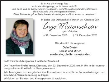 Traueranzeige von Inge Maienschein von FZ