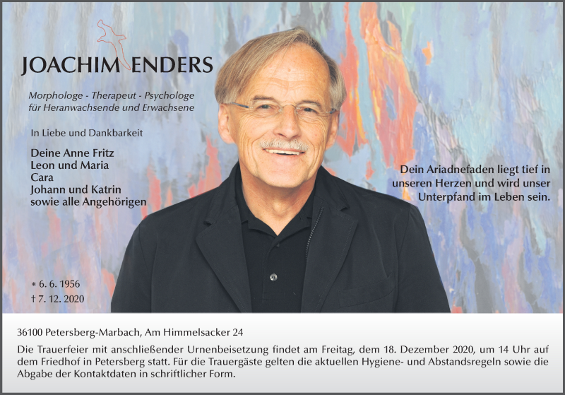  Traueranzeige für Joachim Enders vom 16.12.2020 aus FZ