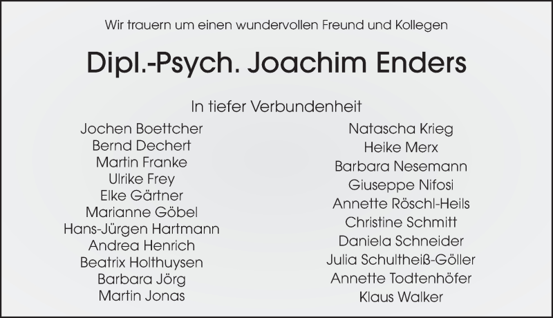  Traueranzeige für Joachim Enders vom 16.12.2020 aus FZ