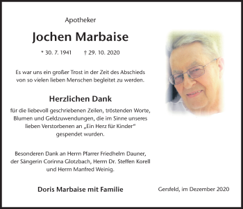 Traueranzeige von Jochen Marbaise von FZ