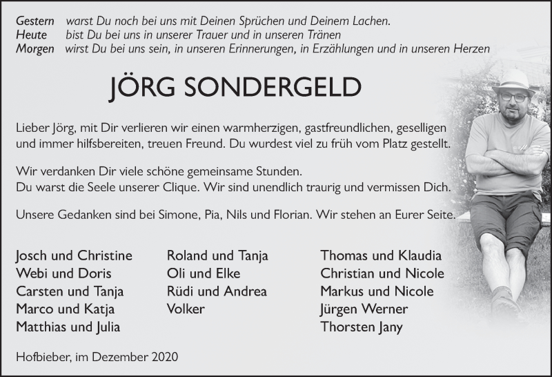  Traueranzeige für Jörg Sondergeld vom 16.12.2020 aus FZ