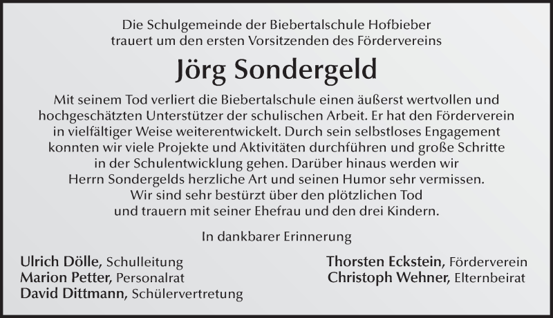  Traueranzeige für Jörg Sondergeld vom 16.12.2020 aus FZ