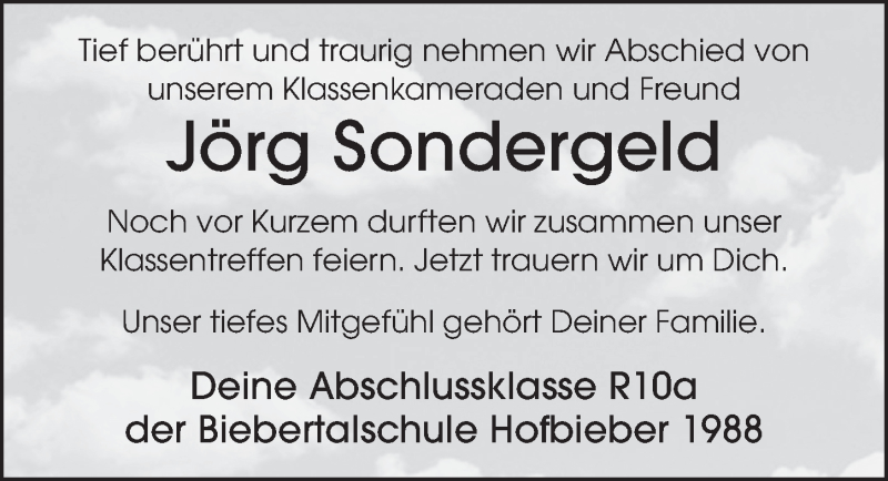  Traueranzeige für Jörg Sondergeld vom 16.12.2020 aus FZ