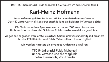 Traueranzeige von Karl-Heinz Hofmann von FZ