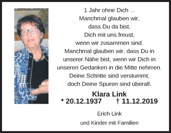 Traueranzeige von Klara Link von FZ