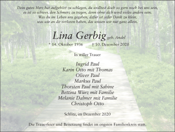 Traueranzeige von Lina Gerbig von FZ