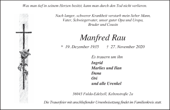 Traueranzeige von Manfred Rau von FZ