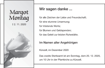Traueranzeige von Margot Montag von FZ