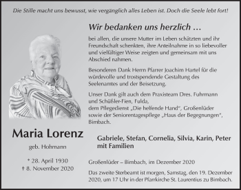 Traueranzeige von Maria Lorenz von FZ