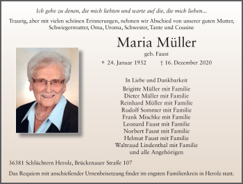 Traueranzeige von Maria Müller von FZ