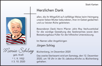 Traueranzeige von Maria Schlag von FZ