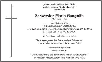 Traueranzeige von Marianne Hahn von FZ