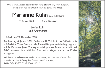 Traueranzeige von Marianne Kuhn von FZ