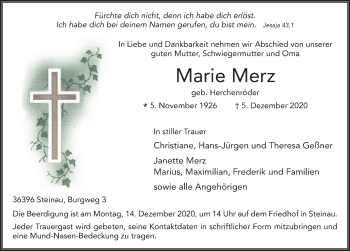 Traueranzeige von Marie Merz von FZ