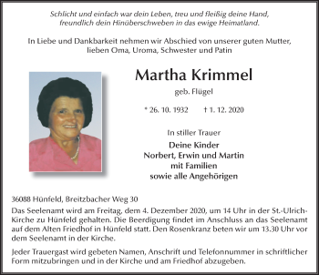 Traueranzeige von Martha Krimmel von FZ