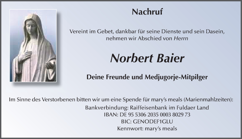  Traueranzeige für Norbert Baier vom 19.12.2020 aus FZ