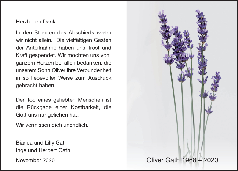  Traueranzeige für Oliver Gath vom 19.12.2020 aus FZ