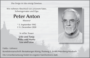 Traueranzeige von Peter Anton von FZ