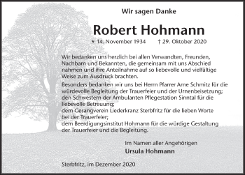 Traueranzeige von Robert Hohmann von FZ