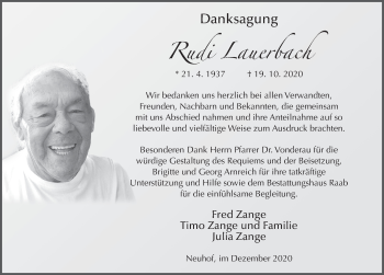 Traueranzeige von Rudi Lauerbach von FZ