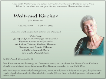 Traueranzeige von Waltraud Kircher von FZ