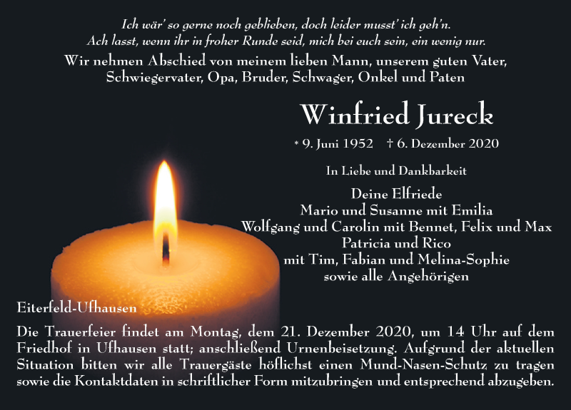  Traueranzeige für Winfried Jureck vom 17.12.2020 aus FZ