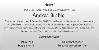 Traueranzeige von Andrea Brähler von FZ