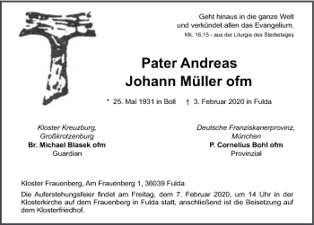 Traueranzeige von Andreas Johann Müller von FZ