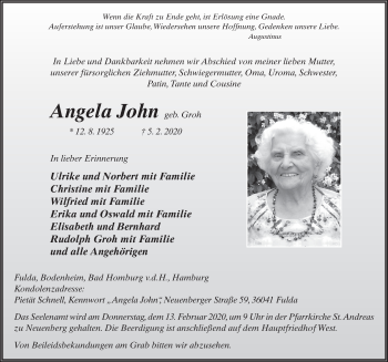 Traueranzeige von Angela John von FZ