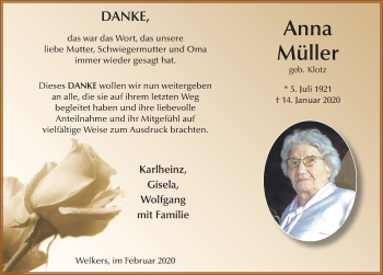 Traueranzeige von Anna Müller von FZ