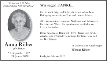 Traueranzeige von Anna Röber von FZ
