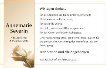 Traueranzeige von Annemarie Severin von FZ