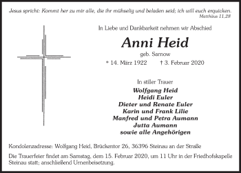 Traueranzeige von Anni Heid von FZ