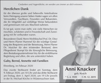 Traueranzeige von Anni Knacker von FZ