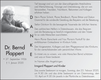 Traueranzeige von Bernd Plappert von FZ