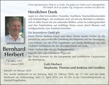 Traueranzeige von Bernhard Herbert von FZ