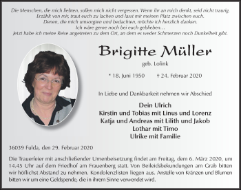 Traueranzeige von Brigitte Müller von FZ