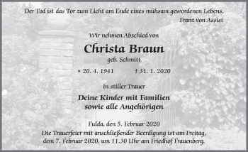 Traueranzeige von Christa Braun von FZ