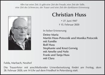 Traueranzeige von Christian Huss